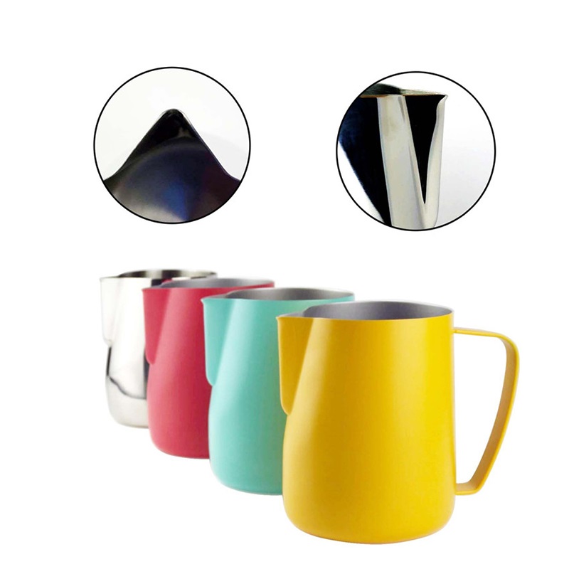 Milk Steaming Pitcher - ステンレス製フラットトコーヒーミルクジャグ泡立てピッチャープルフラワーカップコーヒーミルク泡立て器ミルク発泡カップツール0.35-0.6l
