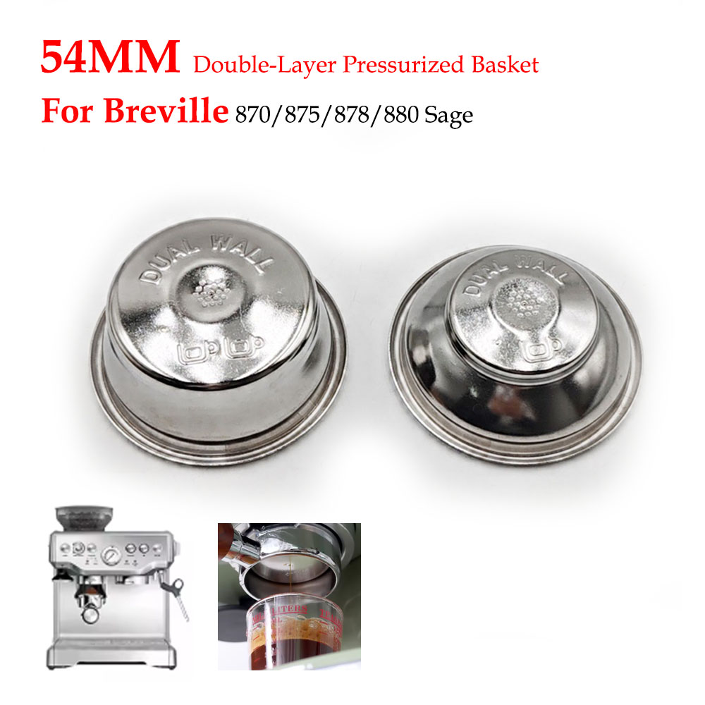Coffee Equipment Filter - 54mm 二層加圧フィルターバスケット (デュアル/シングルカップ) ステンレススチールフィルター Breville 870/878/450/550
