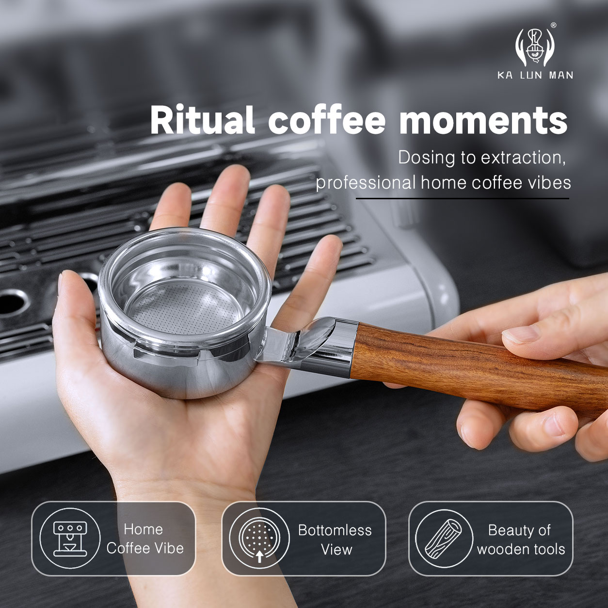 Naked Portafilter Bottomless - 58mm 2ラグ ボトムレスポルタフィルター、フラットベースでタンピングスタンド不要、WPMエスプレッソマシン用ネイキッドビジュアルエクストラクション
