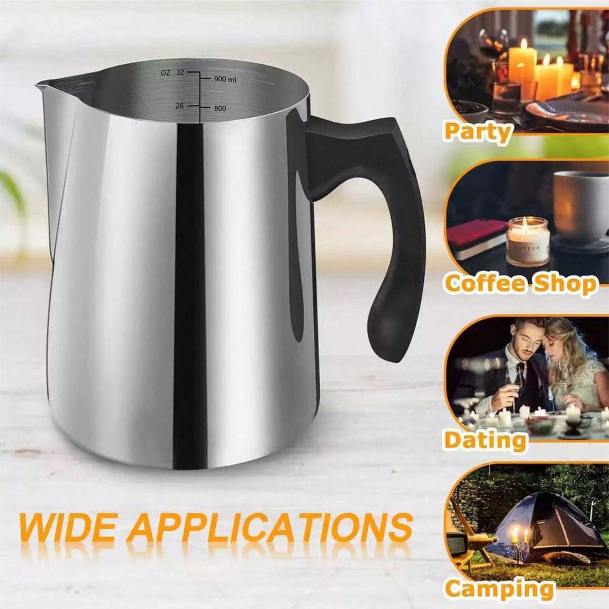 304ステンレス鋼製コーヒーラテアートピッチャー（目盛り付き - Milk Steaming Pitcher のレビューと価格