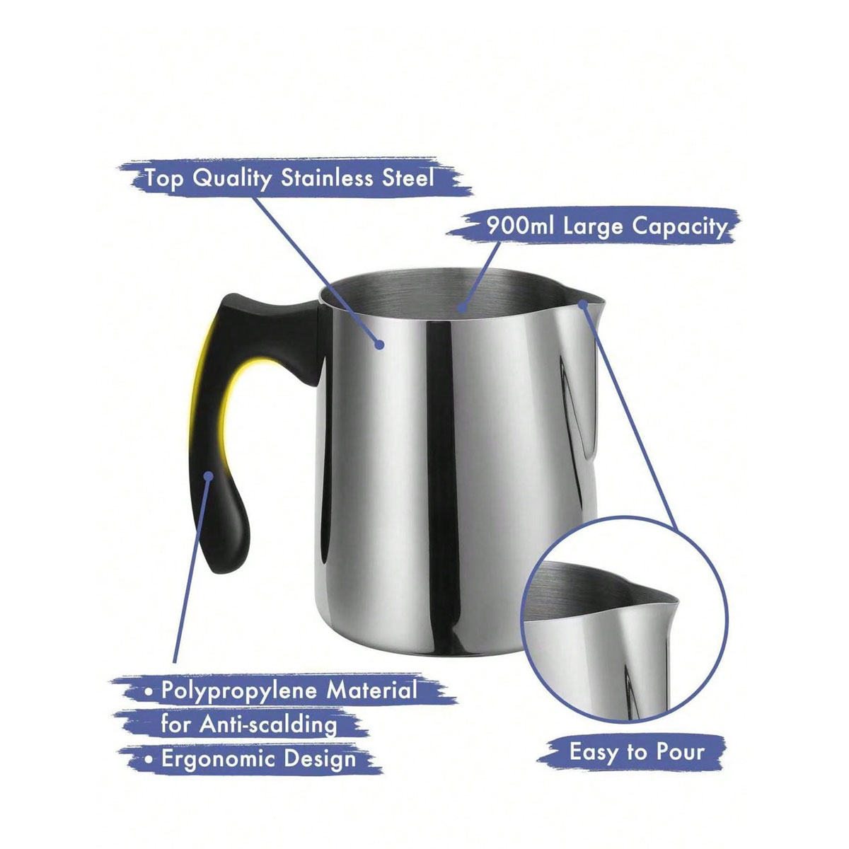 304ステンレス鋼製コーヒーラテアートピッチャー（目盛り付き - Milk Steaming Pitcher のレビューと価格