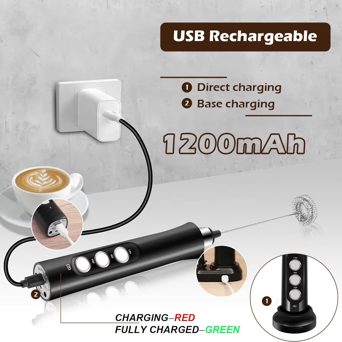 ワイヤレス充電式電動ミルク泡立て器 - 3スピード、ラテ、カ - Milk Steaming Pitcher のレビューと価格