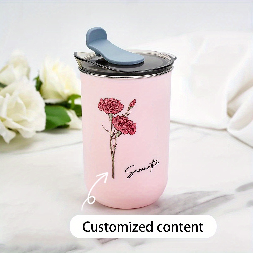 パーソナライズされた誕生花柄コーヒータンブラー、カスタムネー - Coffee Equipment Names のレビューと価格
