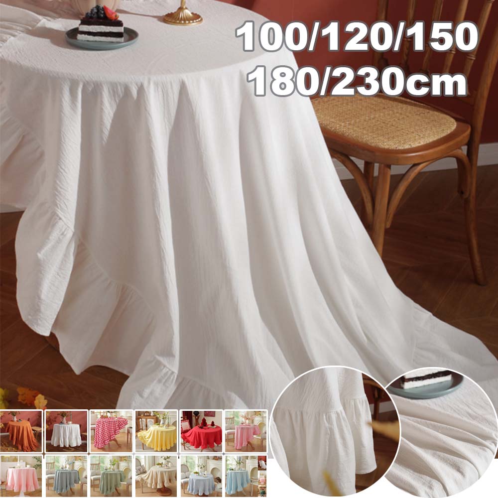ソリッドカラーラウンドテーブルクロス洗浄綿フリルエッジテーブ - Coffee Equipment At Home のレビューと価格