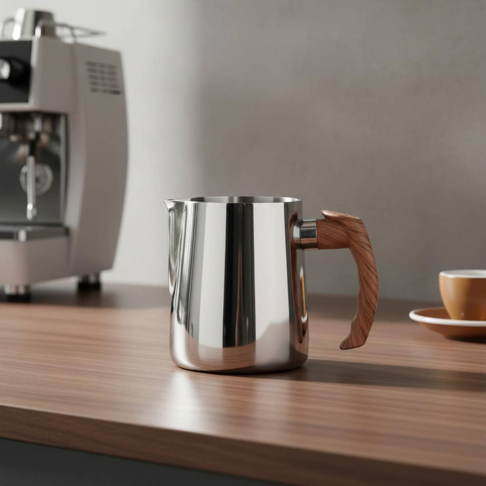 木製ハンドル付きラテアートジャグ 厚みのあるフレーム ステン - Milk Steaming Pitcher のレビューと価格